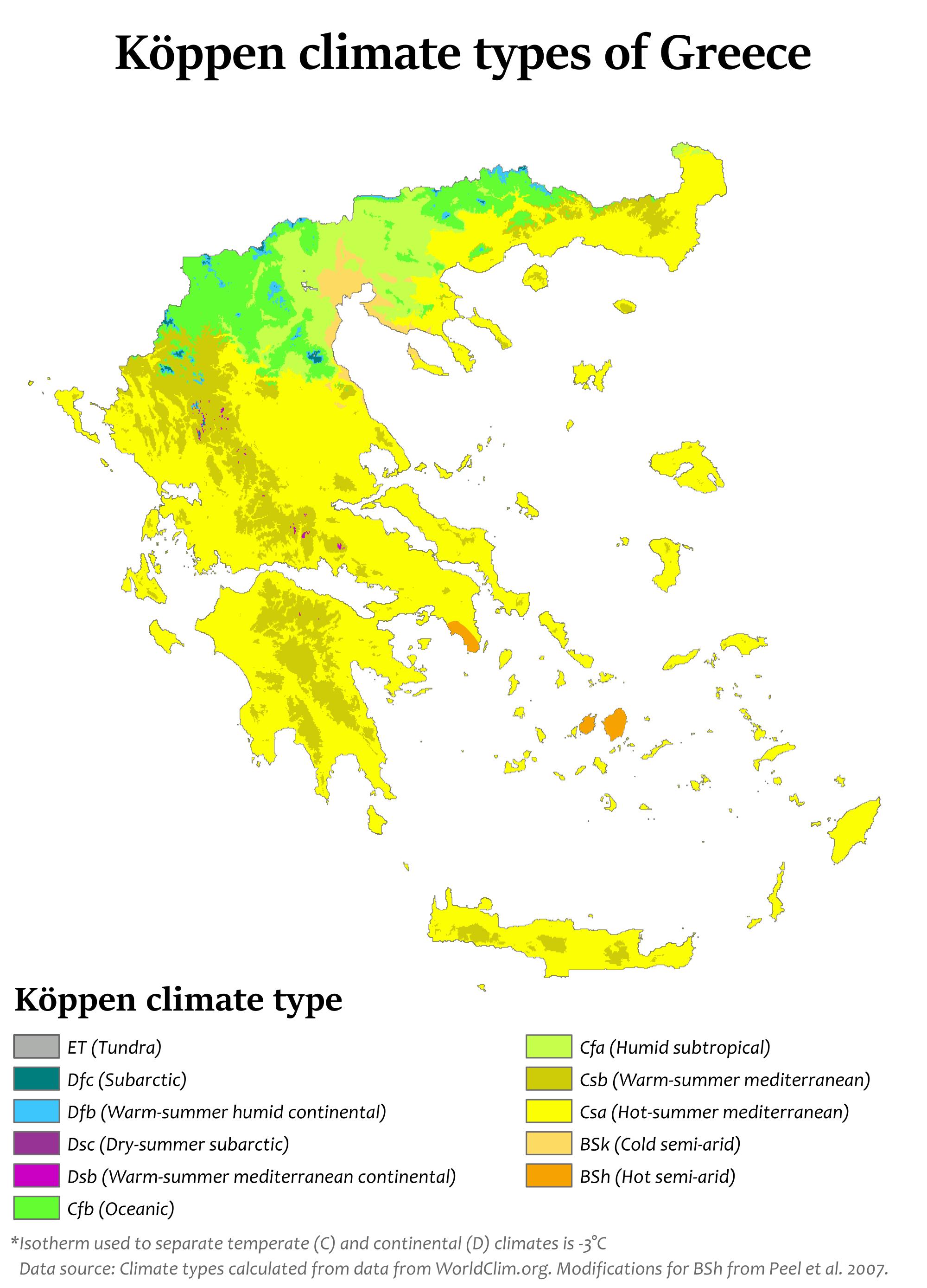 ギリシャの気候地図 気候図のギリシャ 南欧諸国 ヨーロッパ
