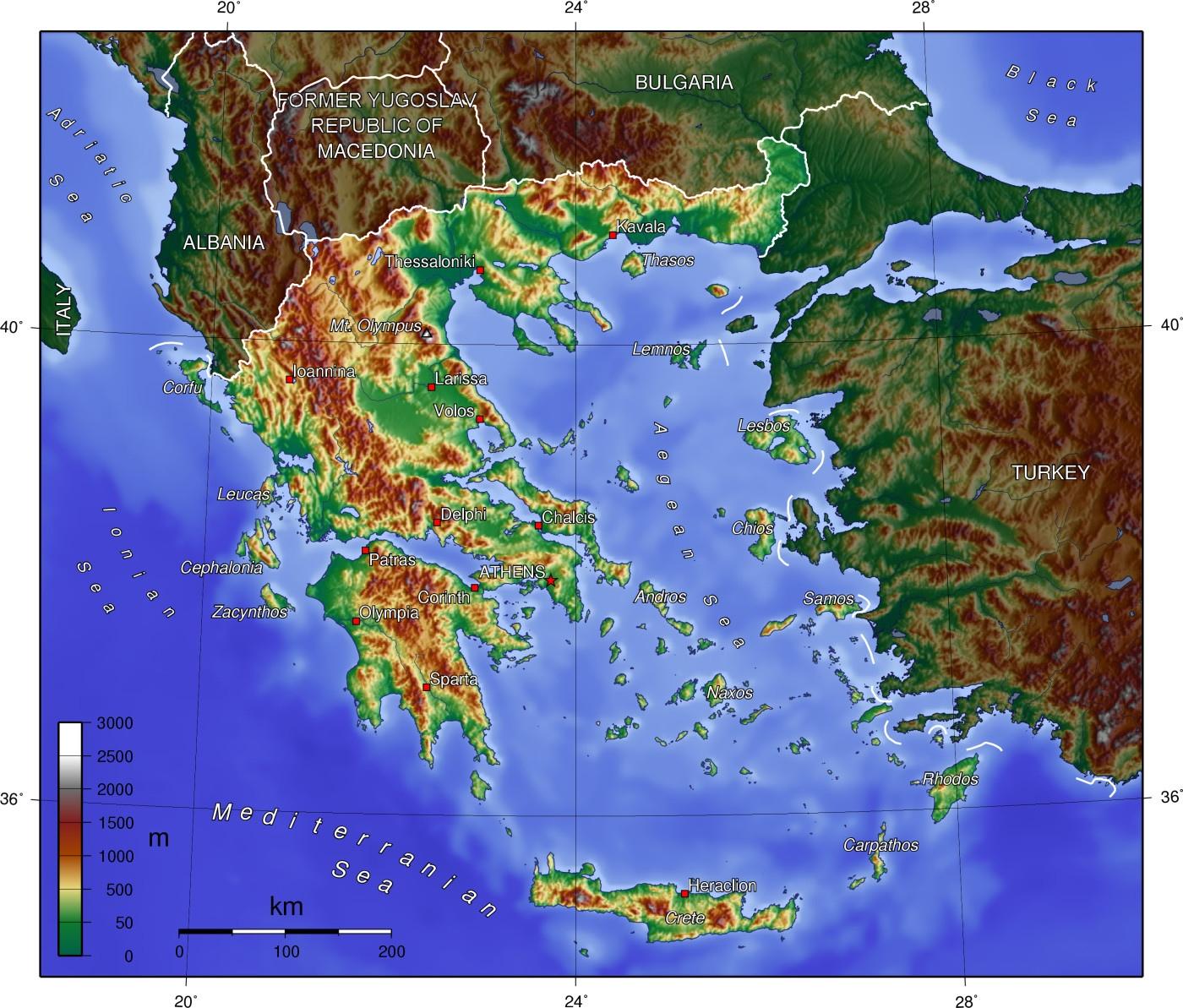 古代ギリシャの物理地図 地形図の古代ギリシア 南欧諸国 ヨーロッパ