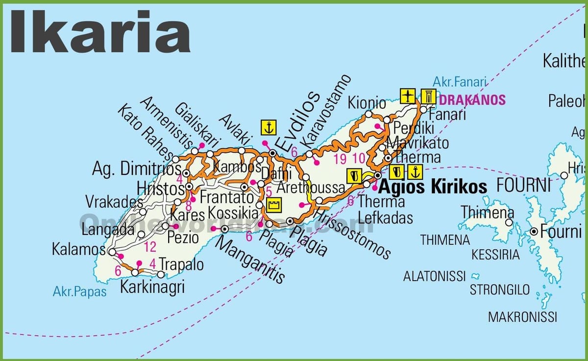 地図のイカリア島ギリシャ