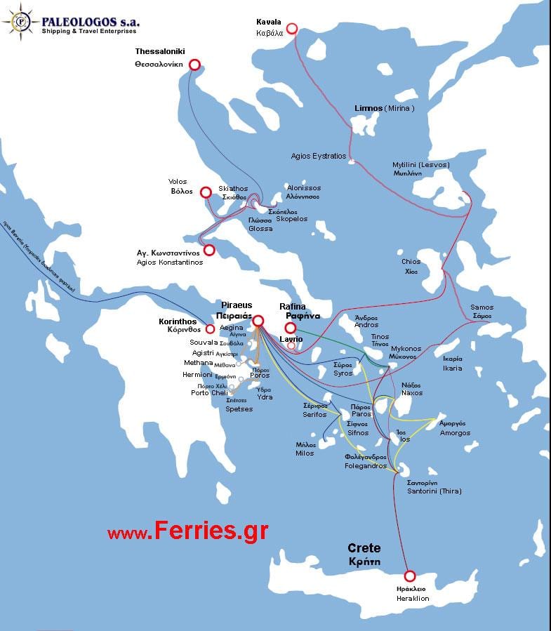 ギリシャのフェリーの地図