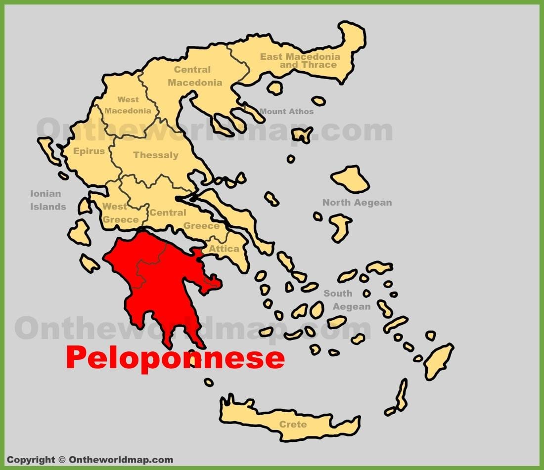 地図のペロポネソスギリシャ