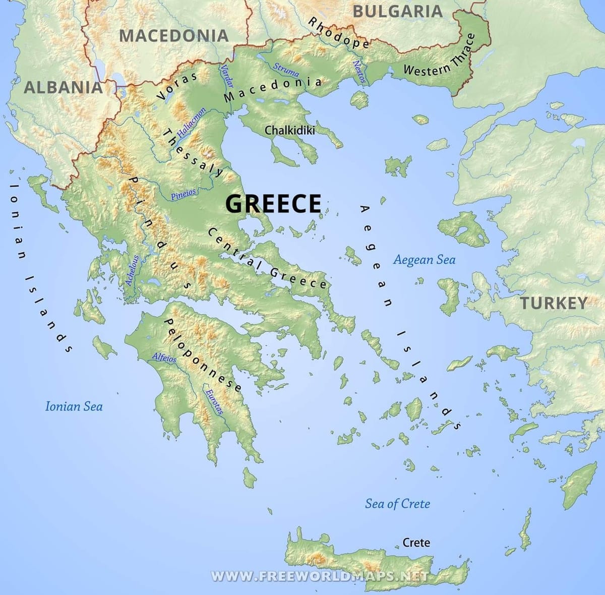 地図のギリシャの山