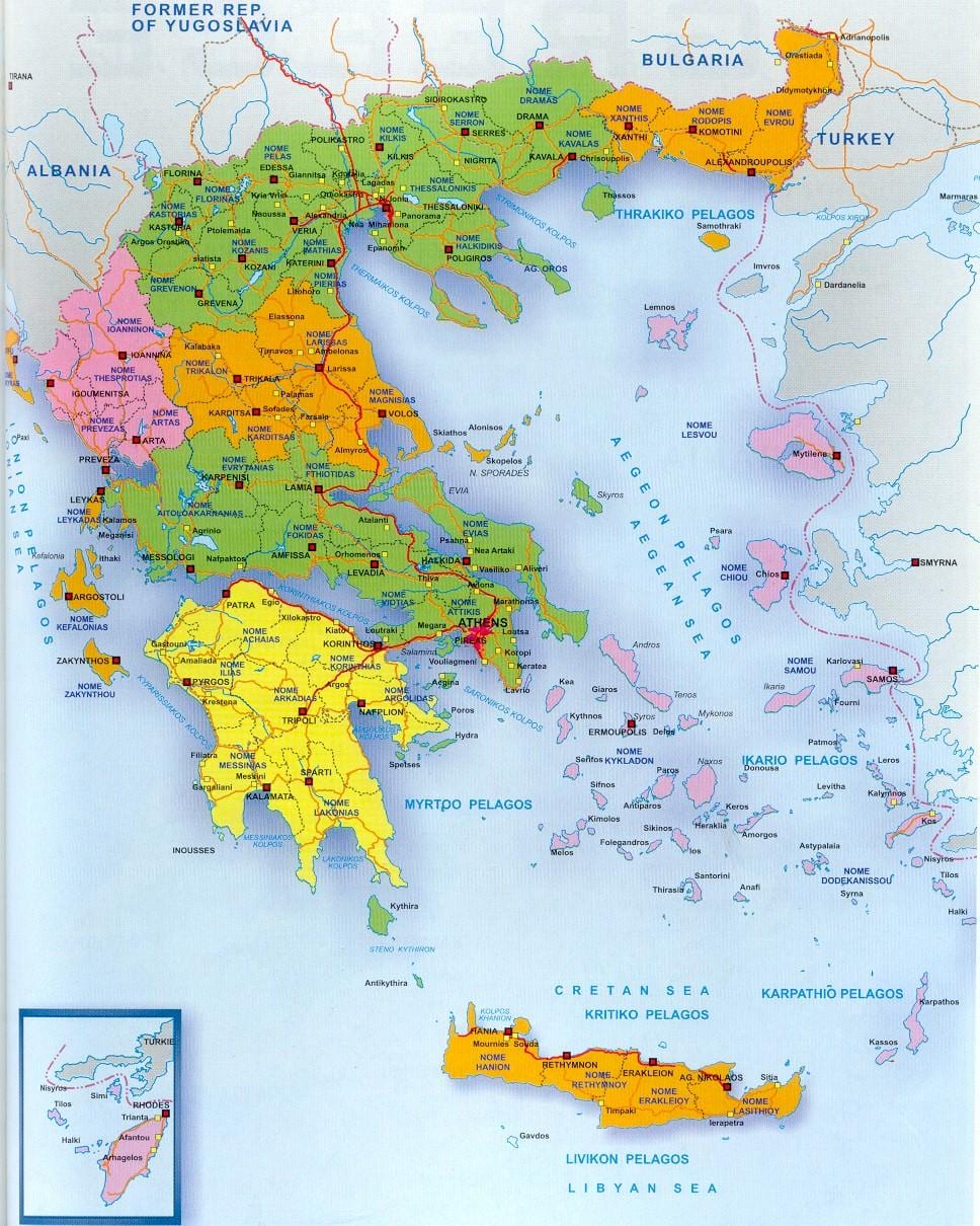 地図のギリシャ、ギリシャの島々