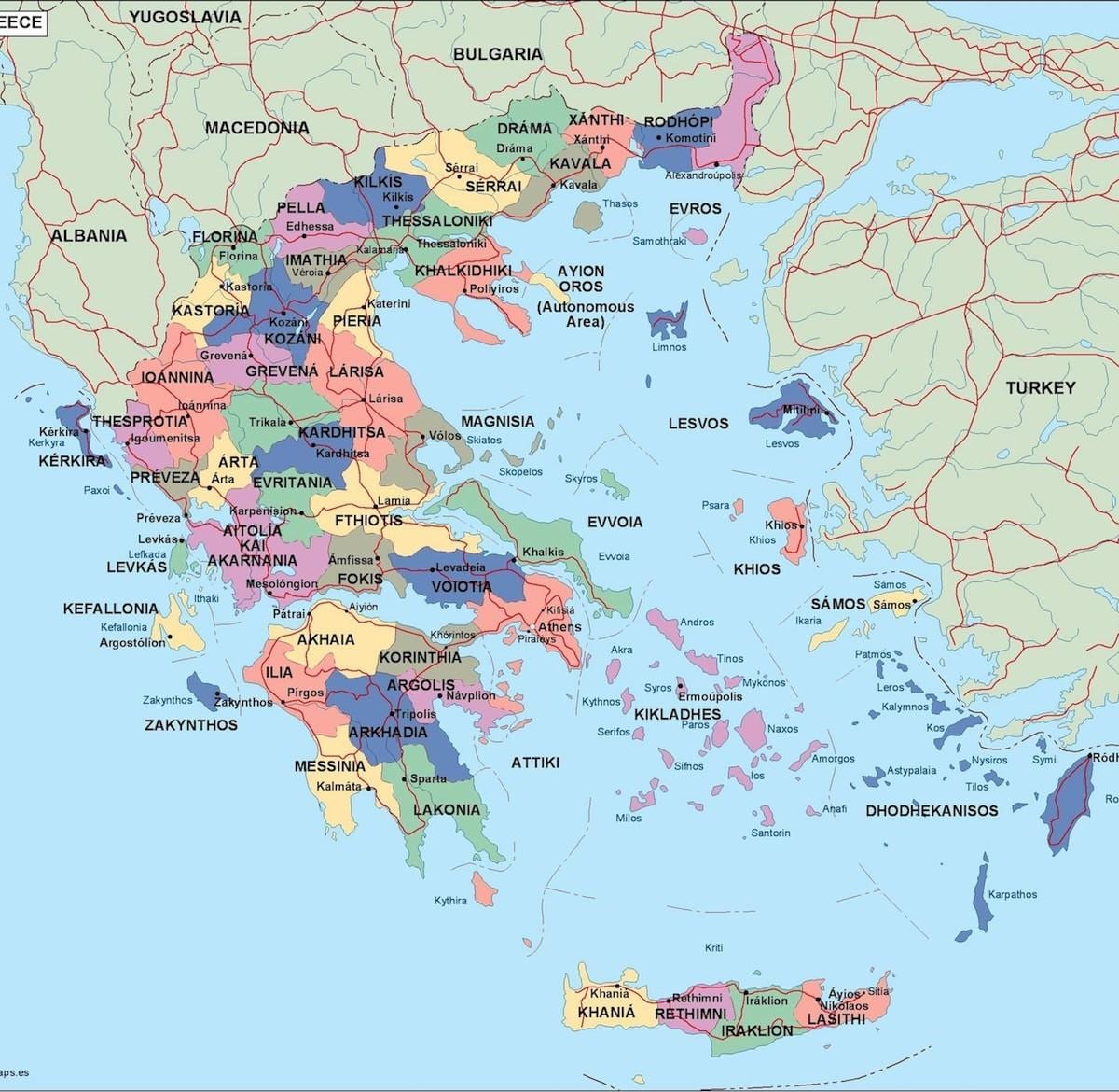 政治地図のギリシャ