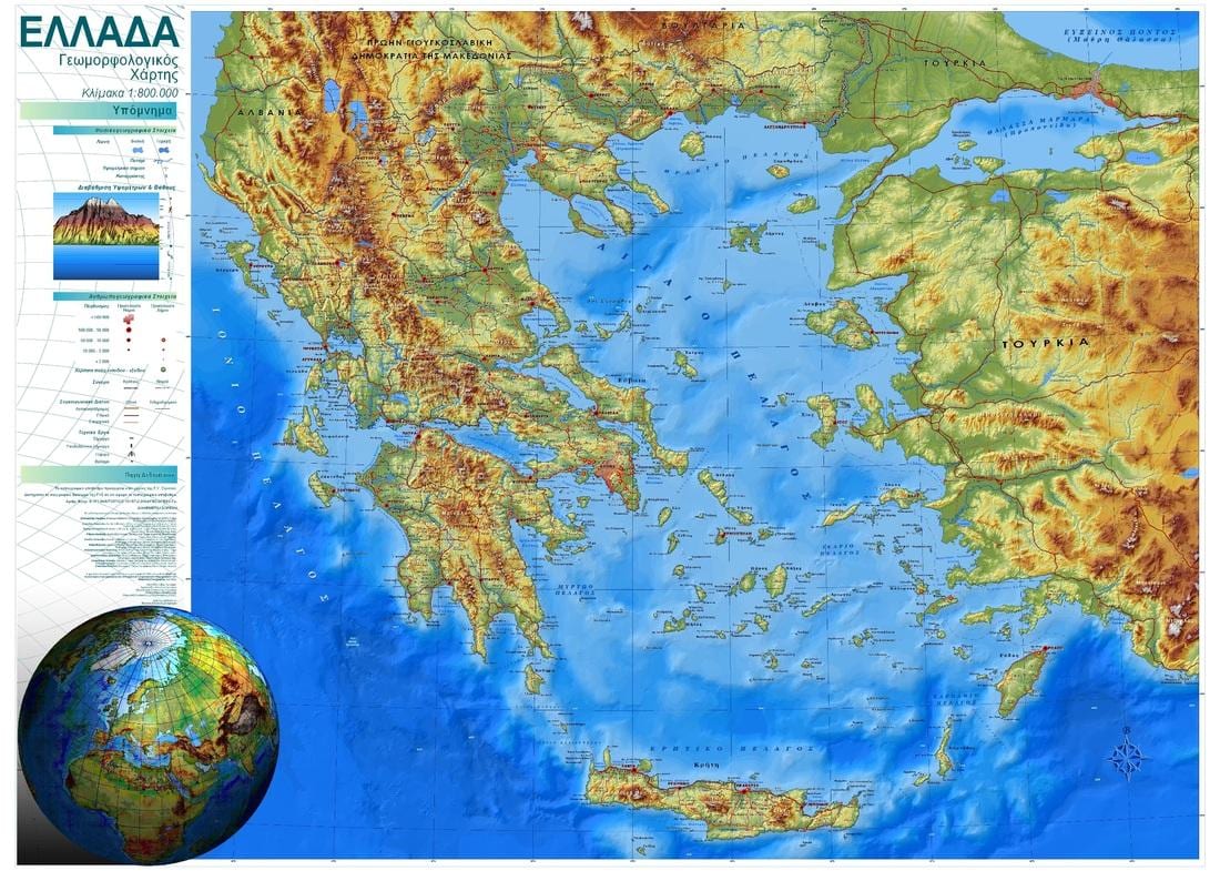標高地図のギリシャ