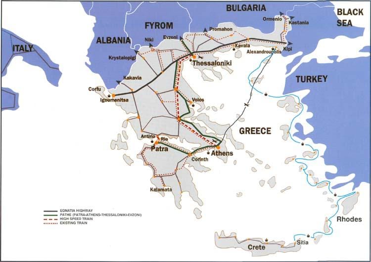 列車のギリシャの地図