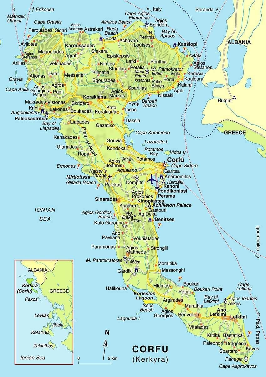 地図のコルフ島ギリシャ