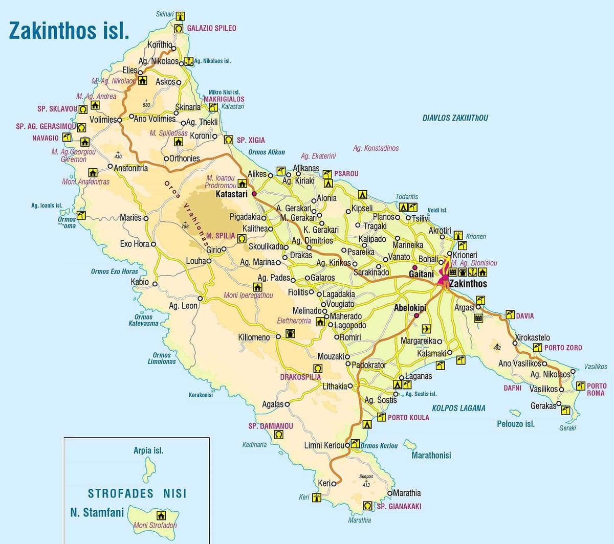地図のギリシャの島のザンテ