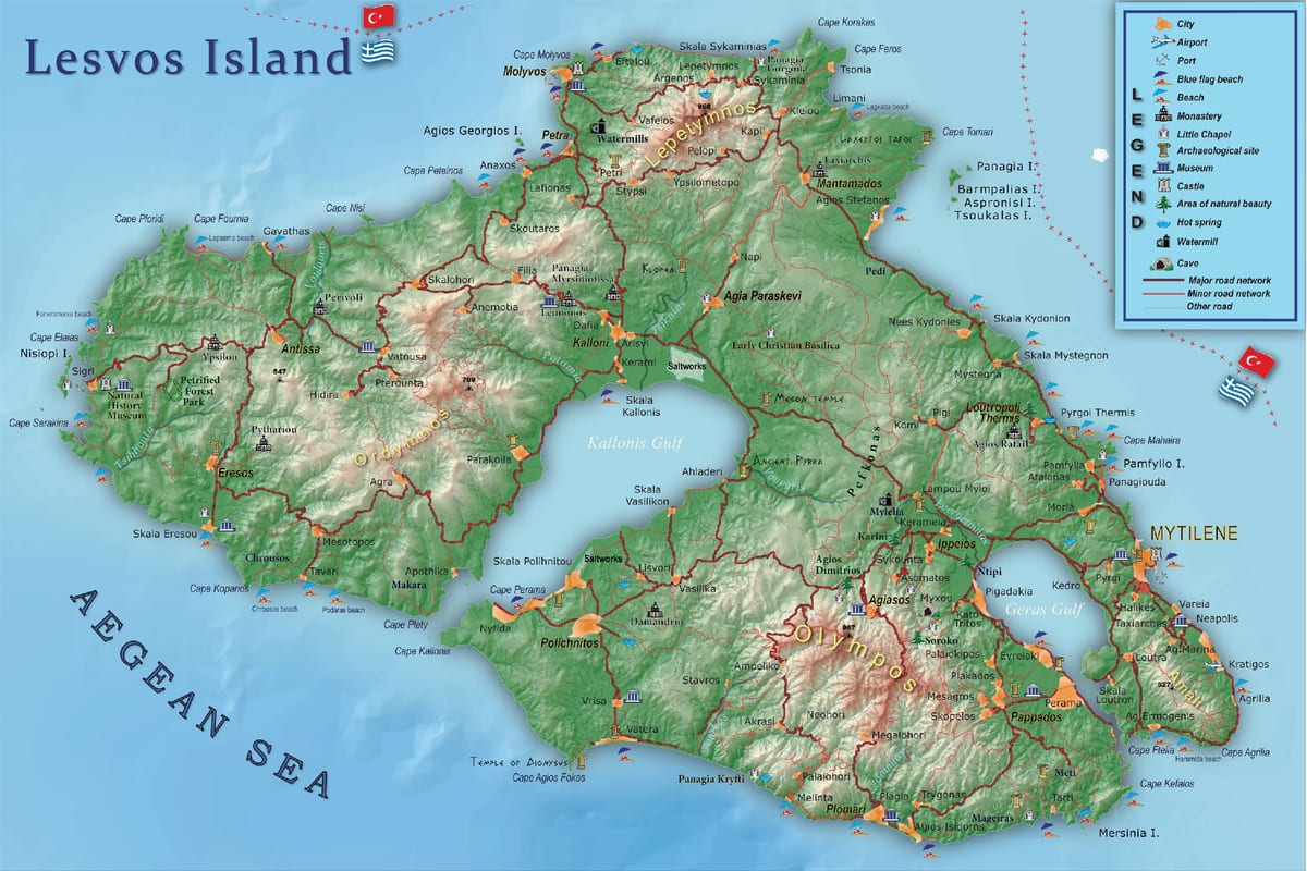 地図のレスボス島ギリシャ