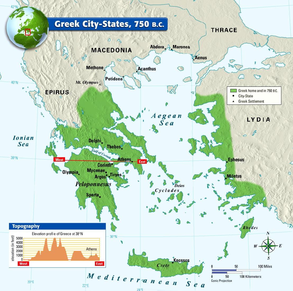 地図の古代ギリシャの都市の国