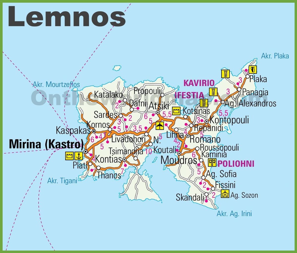 Lemnosギリシャの地図