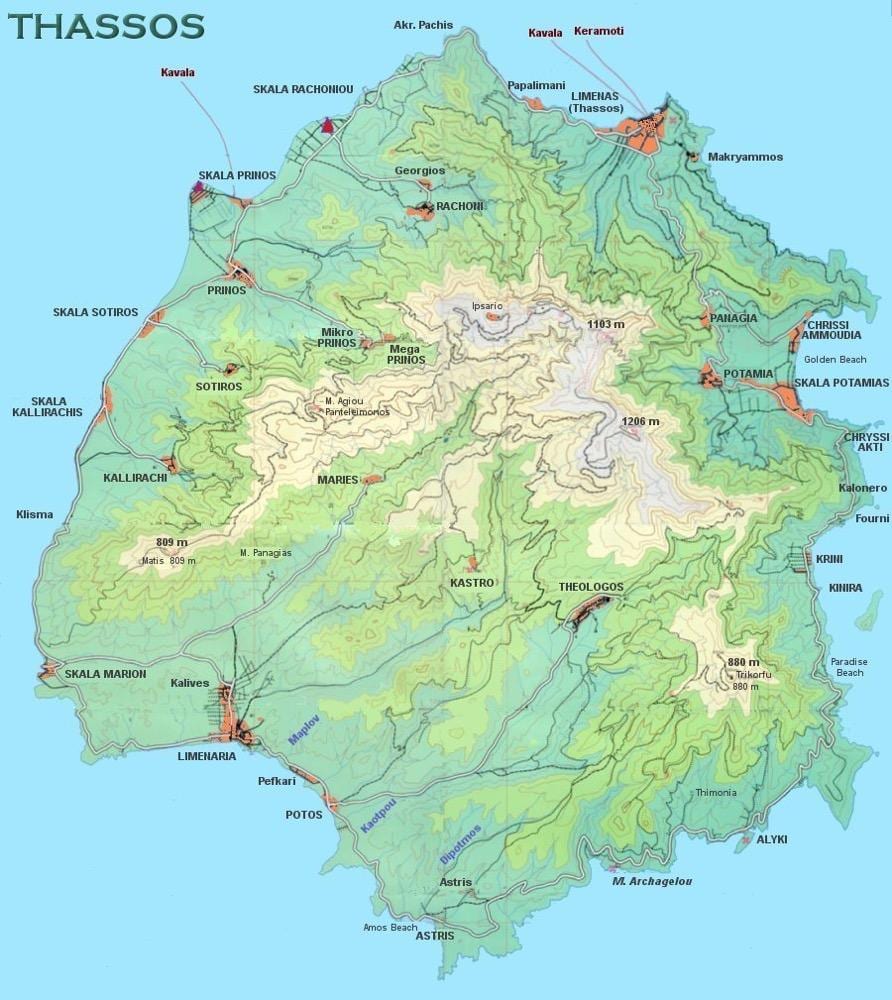 地図Thassosギリシャ