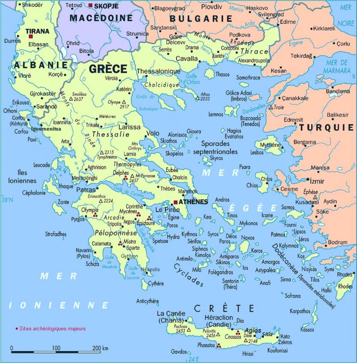 地図のギリシャおよび周辺地域