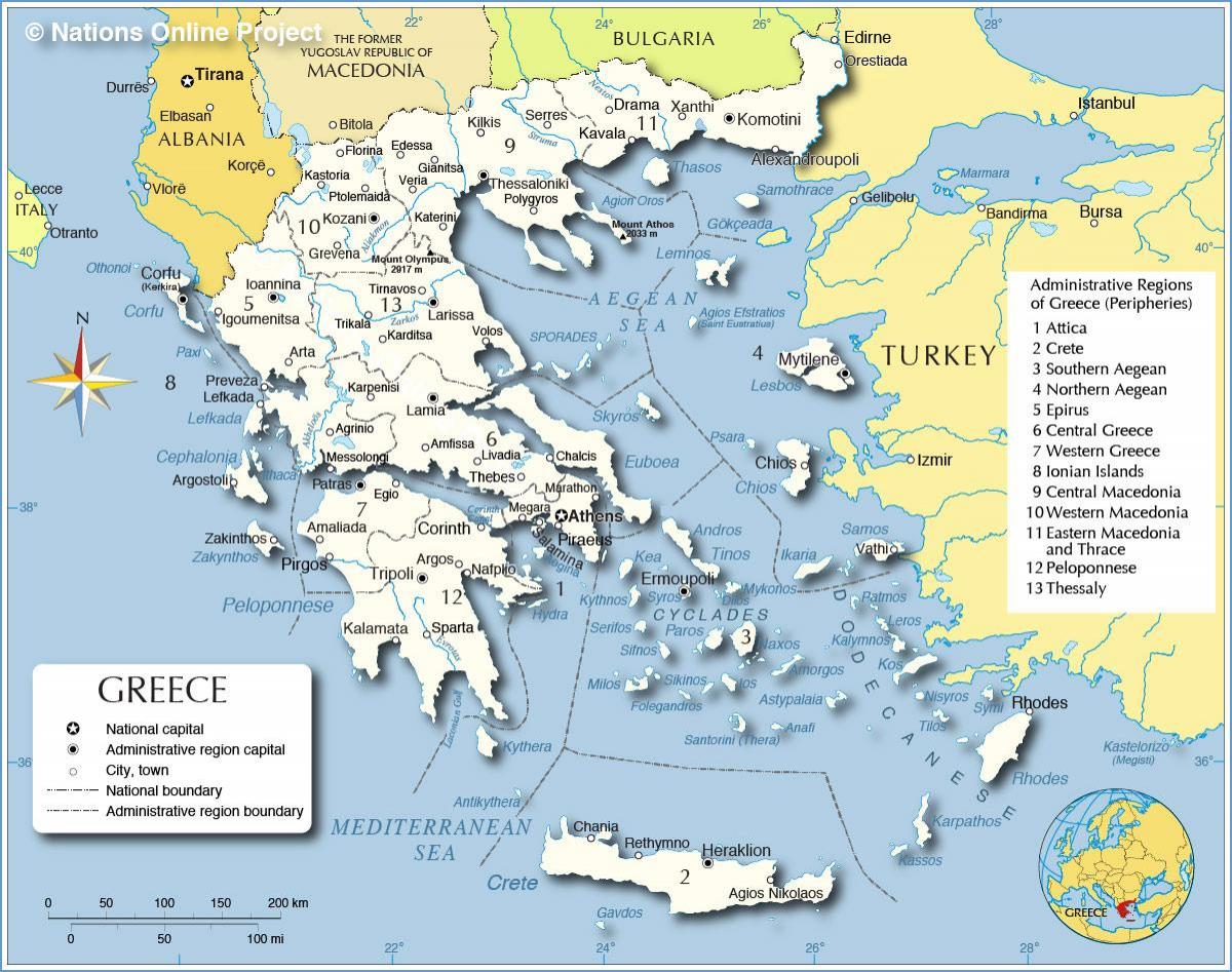 地図のギリシャおよび周辺諸国