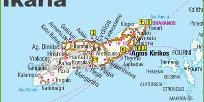 地図のイカリア島ギリシャ
