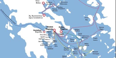 ギリシャのフェリーの地図