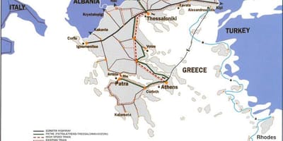 列車のギリシャの地図