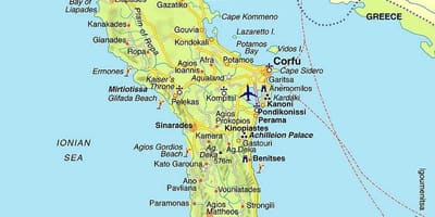 地図のコルフ島ギリシャ