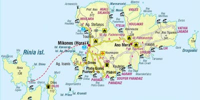 地図のミコノス島ギリシャ