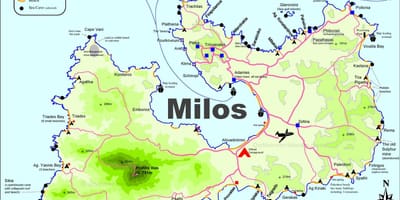 地図ロス島、ミロス島ギリシャ